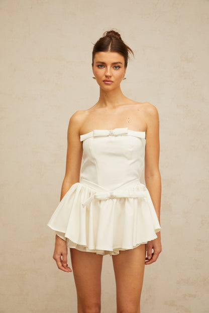 Ariel white bowknot corset mini dress