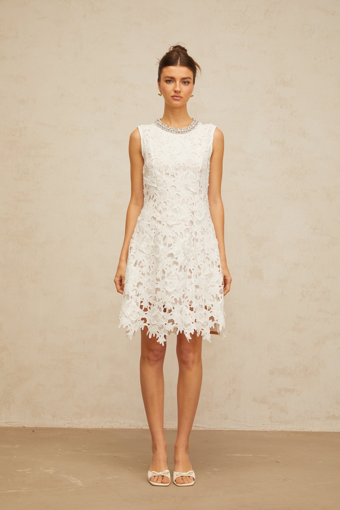 Nolwenn white embellished corded-lace mini dress