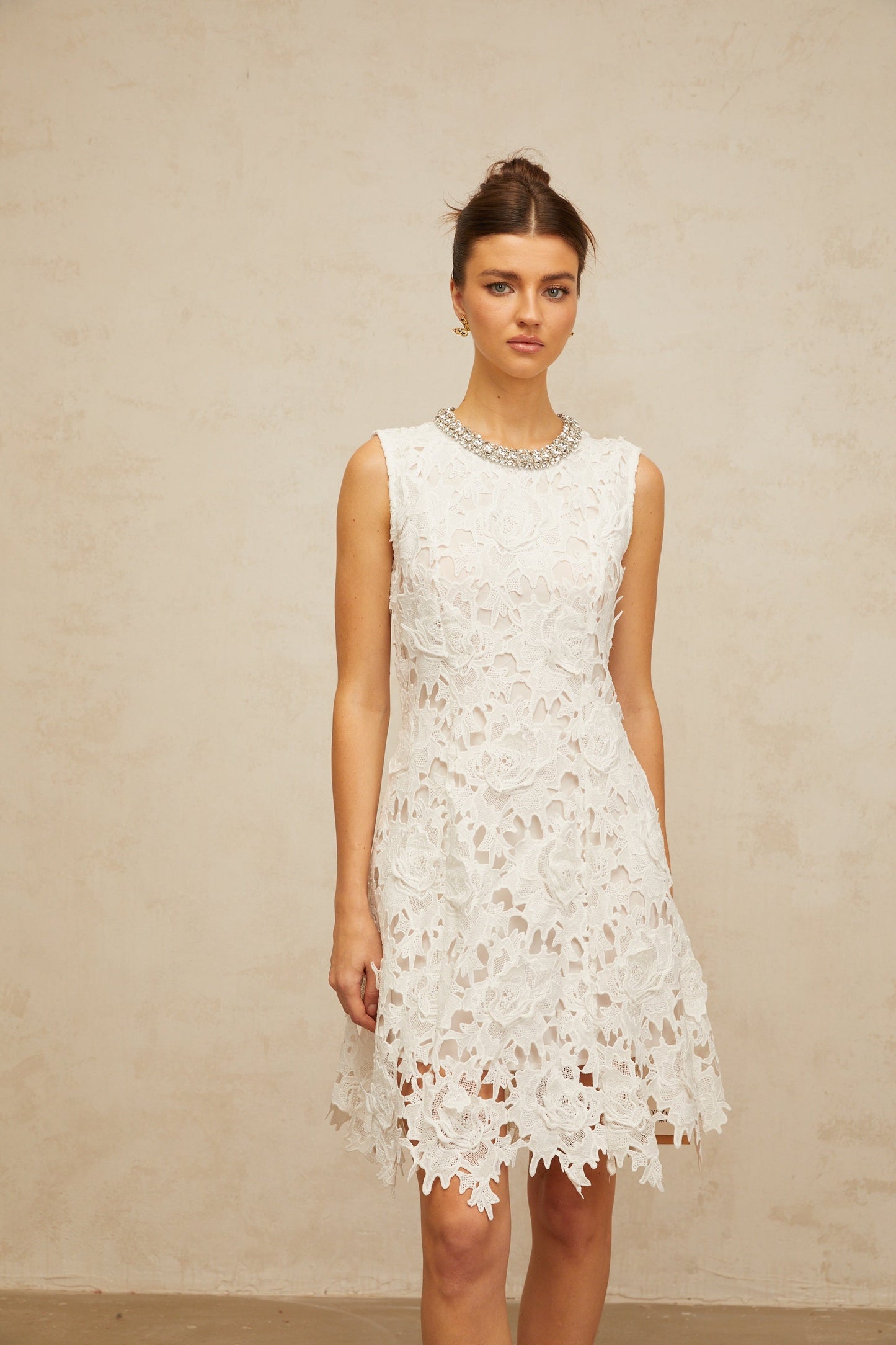 Nolwenn white embellished corded-lace mini dress
