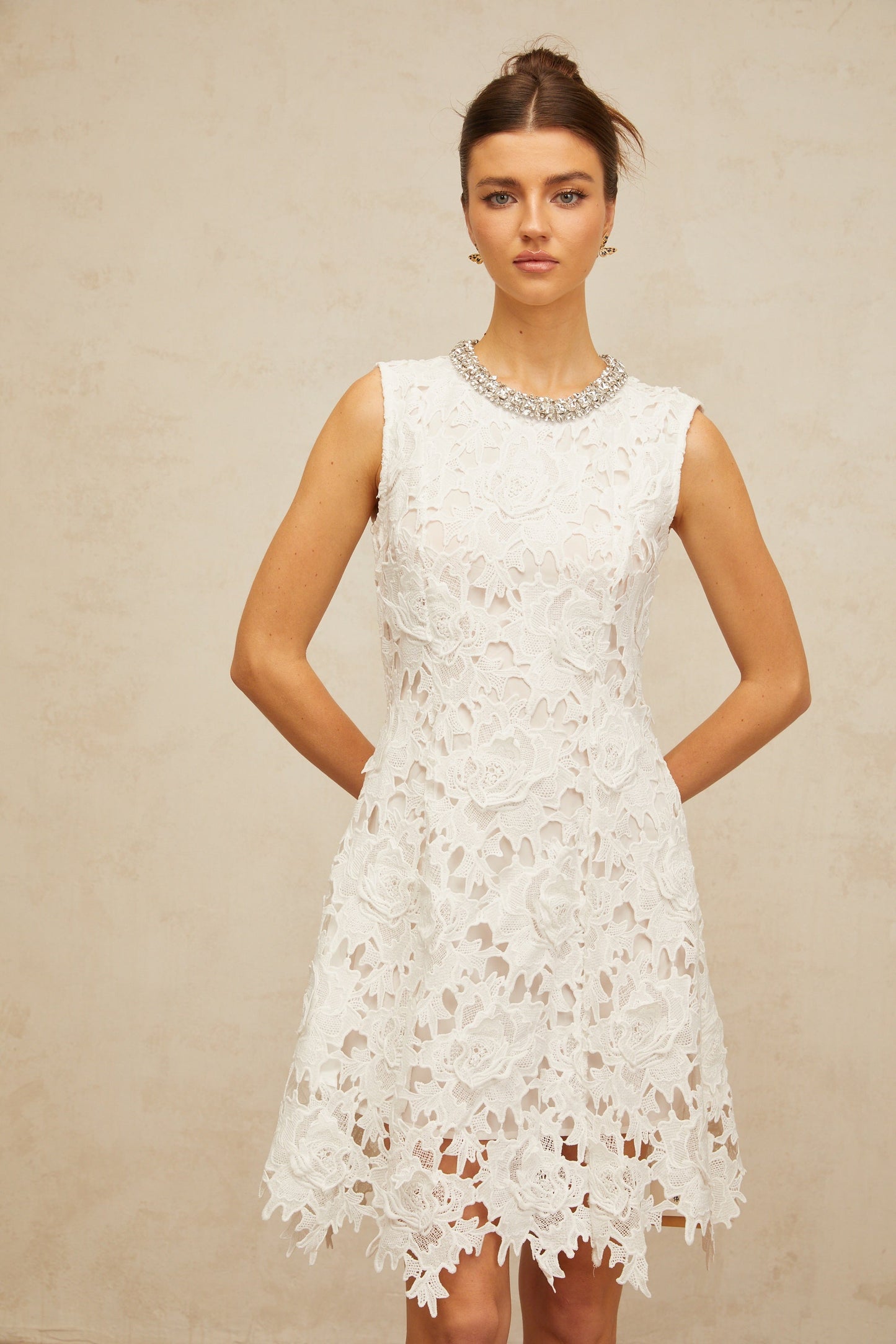 Nolwenn white embellished corded-lace mini dress