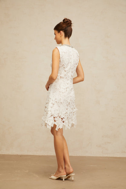Nolwenn white embellished corded-lace mini dress