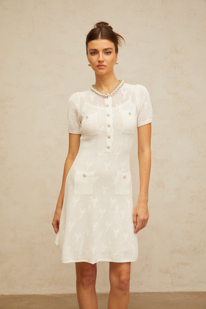 Marjolaine white embellished crochet-knit mini dress