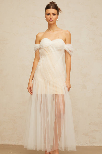 Sibylle off-white pleated tulle maxi dress