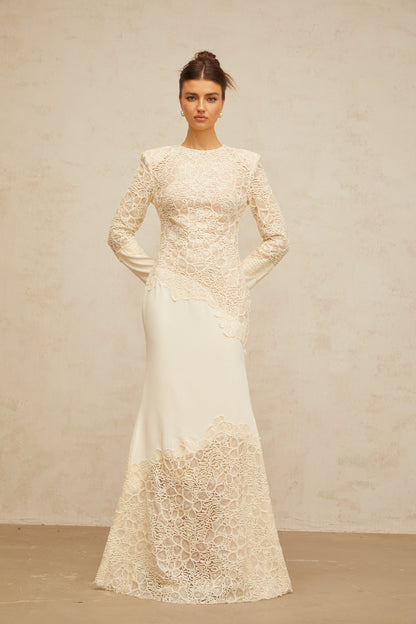 Mathilde off-white textured floral-embroidered sequined maxi dress