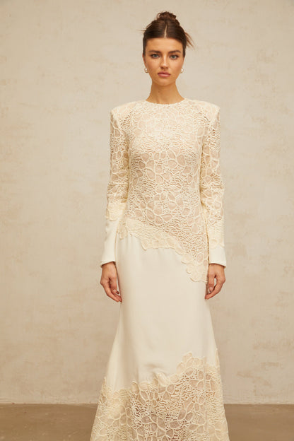 Mathilde off-white textured floral-embroidered sequined maxi dress