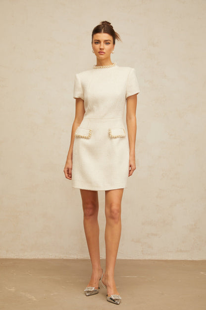 Jeanne white embellished tweed mini dress