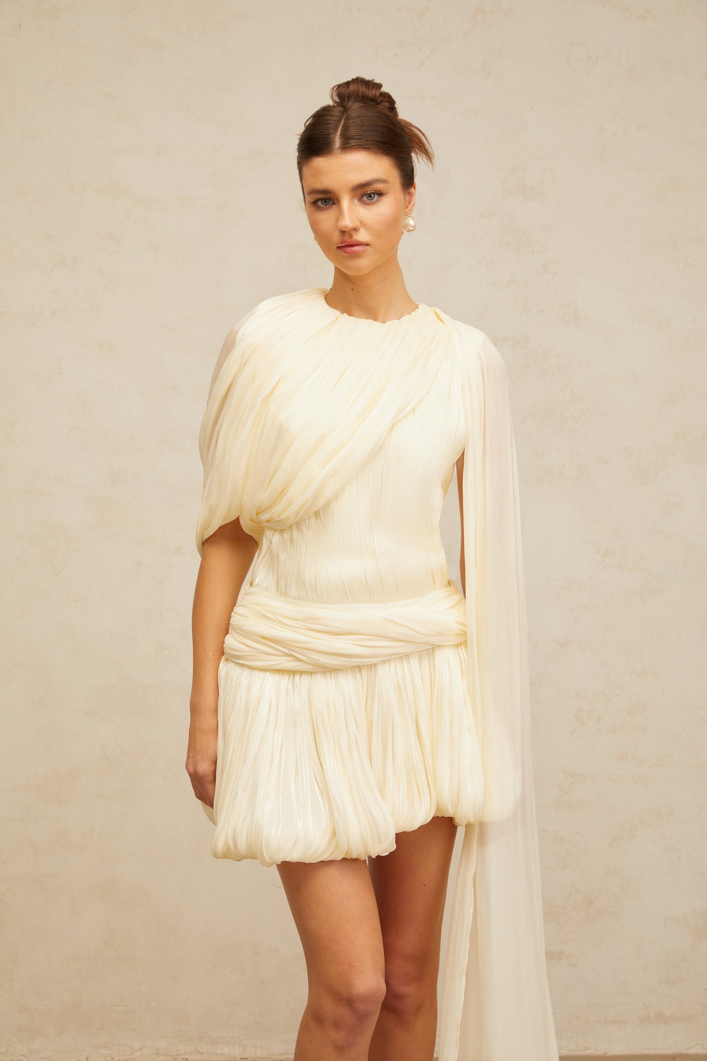 Cyrielle Pleated Mini Dress with Ribbon Design Accent