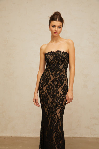 Ivonne black floral-lace mermaid maxi dress