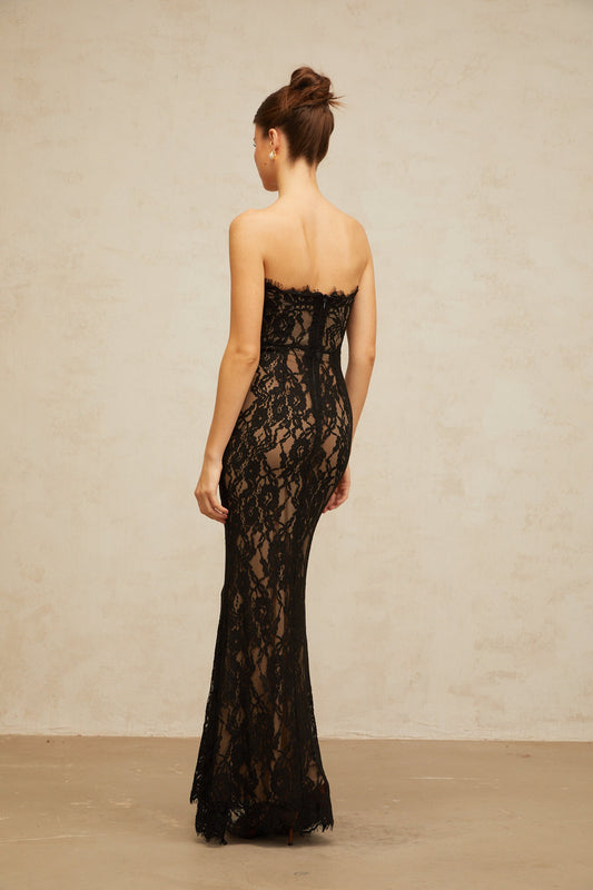 Ivonne black floral-lace mermaid maxi dress