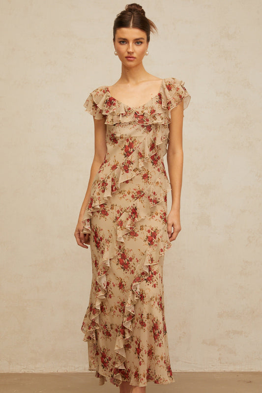 Déotille ruffled floral-print flared maxi dress