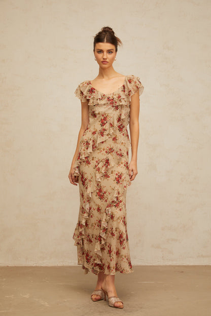 Déotille ruffled floral-print flared maxi dress