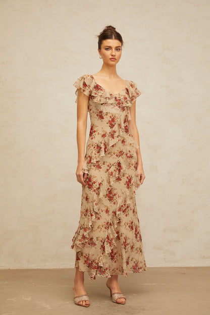 Déotille ruffled floral-print flared maxi dress