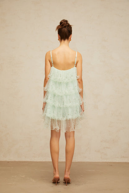 Airelle light-green embellished tiered tulle mini dress