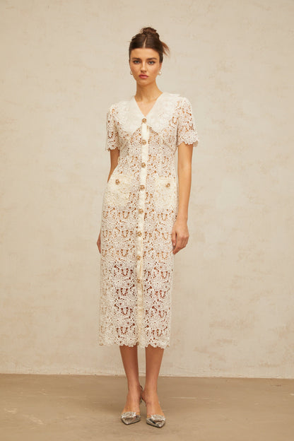 Sophie off-white corded-lace midi dress