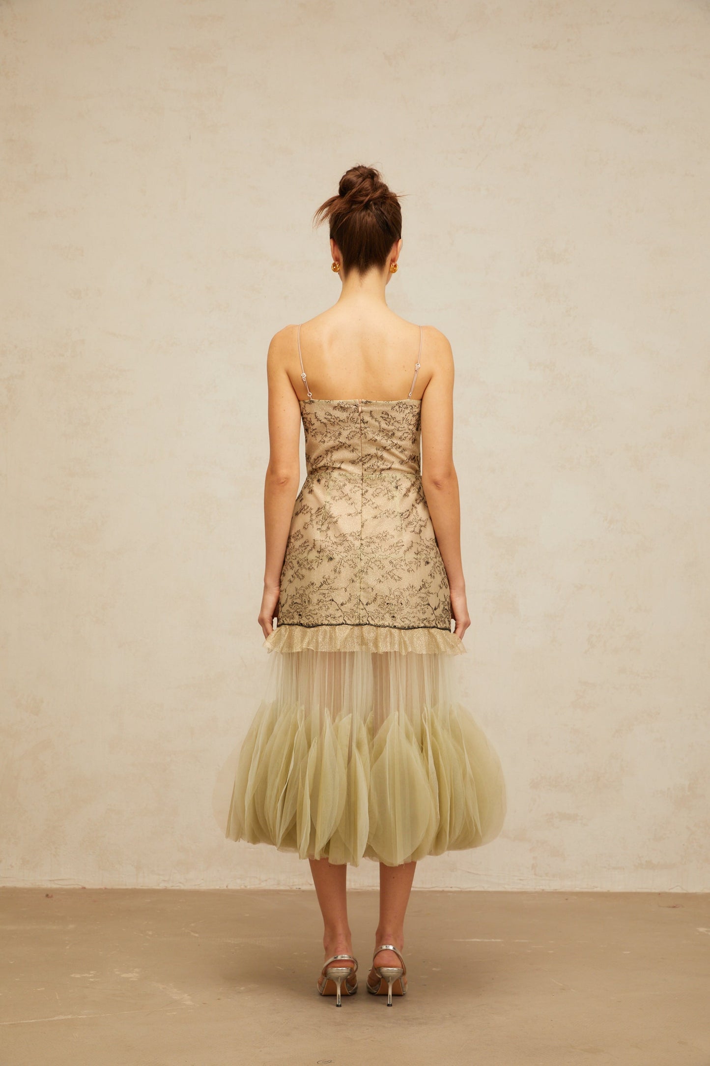 Mathilde green embroidered panelled midi dress