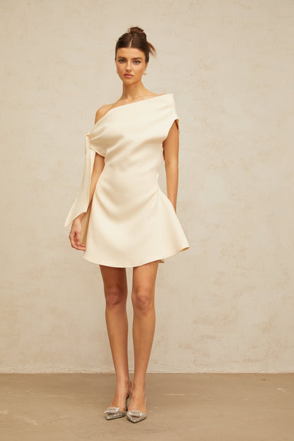 Colette cream-white self-tie-ribbon flared mini dress