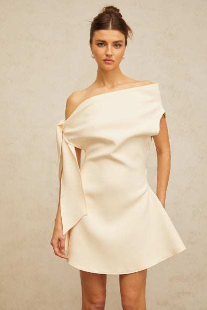 Colette cream-white self-tie-ribbon flared mini dress