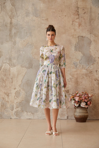 Lydie Floral Print Shirred Midi Dress