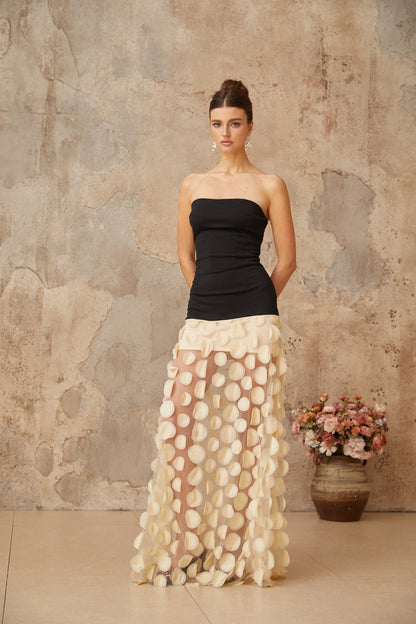 Xénia contrast-color 3d-polka-dot maxi dress