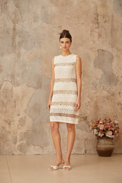 Colette off-white sequined crochet-knit mini dress