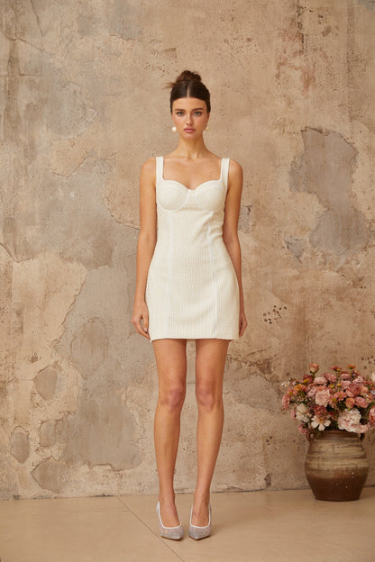 Anaïs white faux-pearl-embellished mini dress