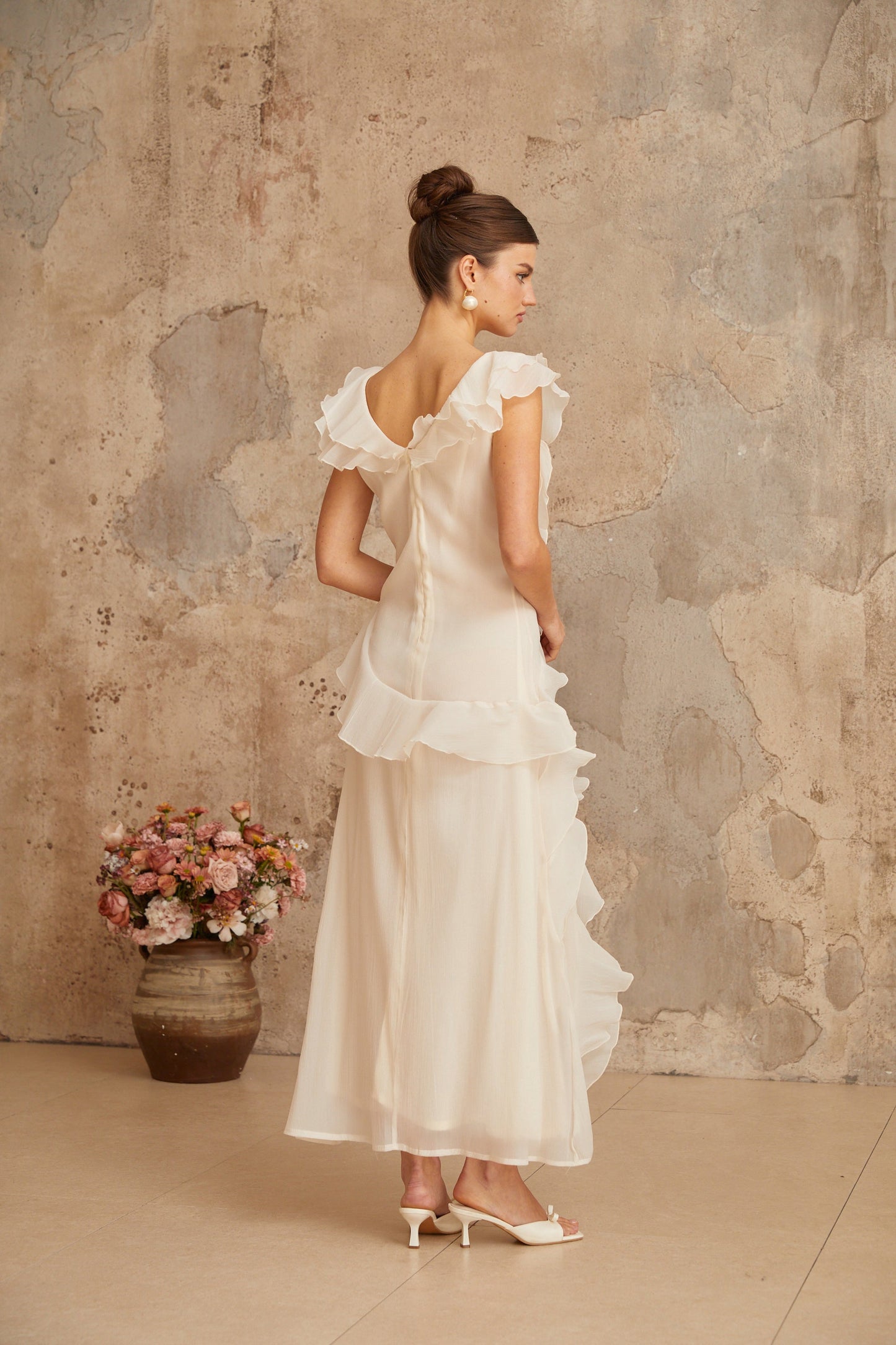 Hélène faux-flower layered ruffled maxi dress