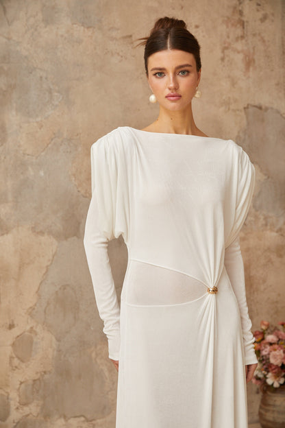 Margot white draped shirred maxi dress