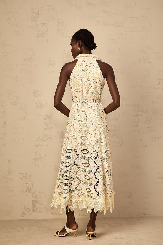 Avril Floral Embroidered Cut-Out Midi Dress