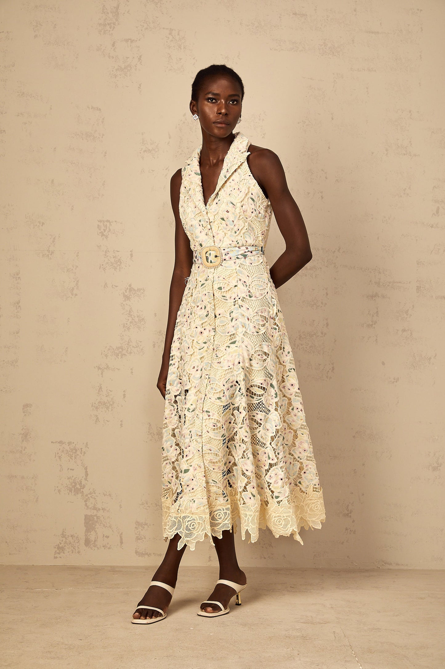 Avril Floral Embroidered Cut-Out Midi Dress