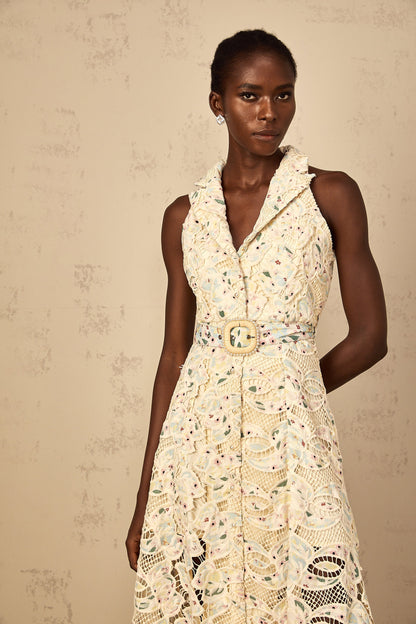 Avril Floral Embroidered Cut-Out Midi Dress