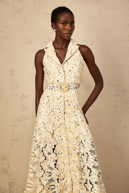 Avril Floral Embroidered Cut-Out Midi Dress