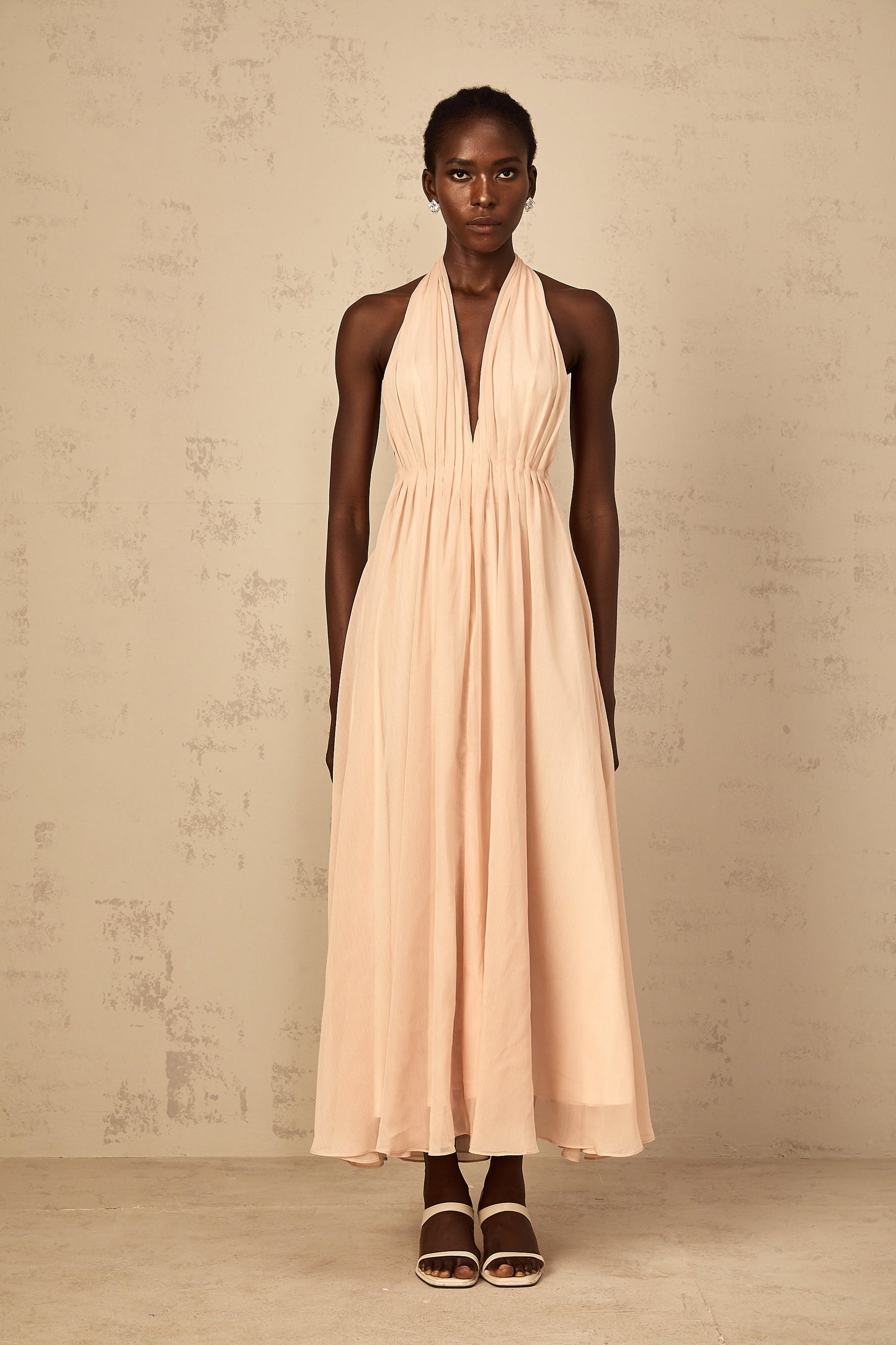 Dulcie Halterneck Shirred Tulle Maxi Dress