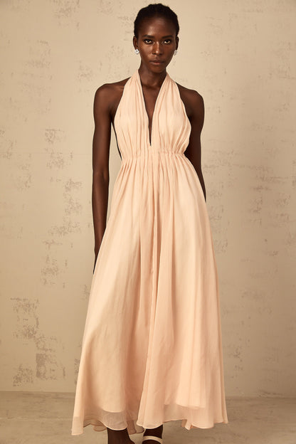 Dulcie Halterneck Shirred Tulle Maxi Dress
