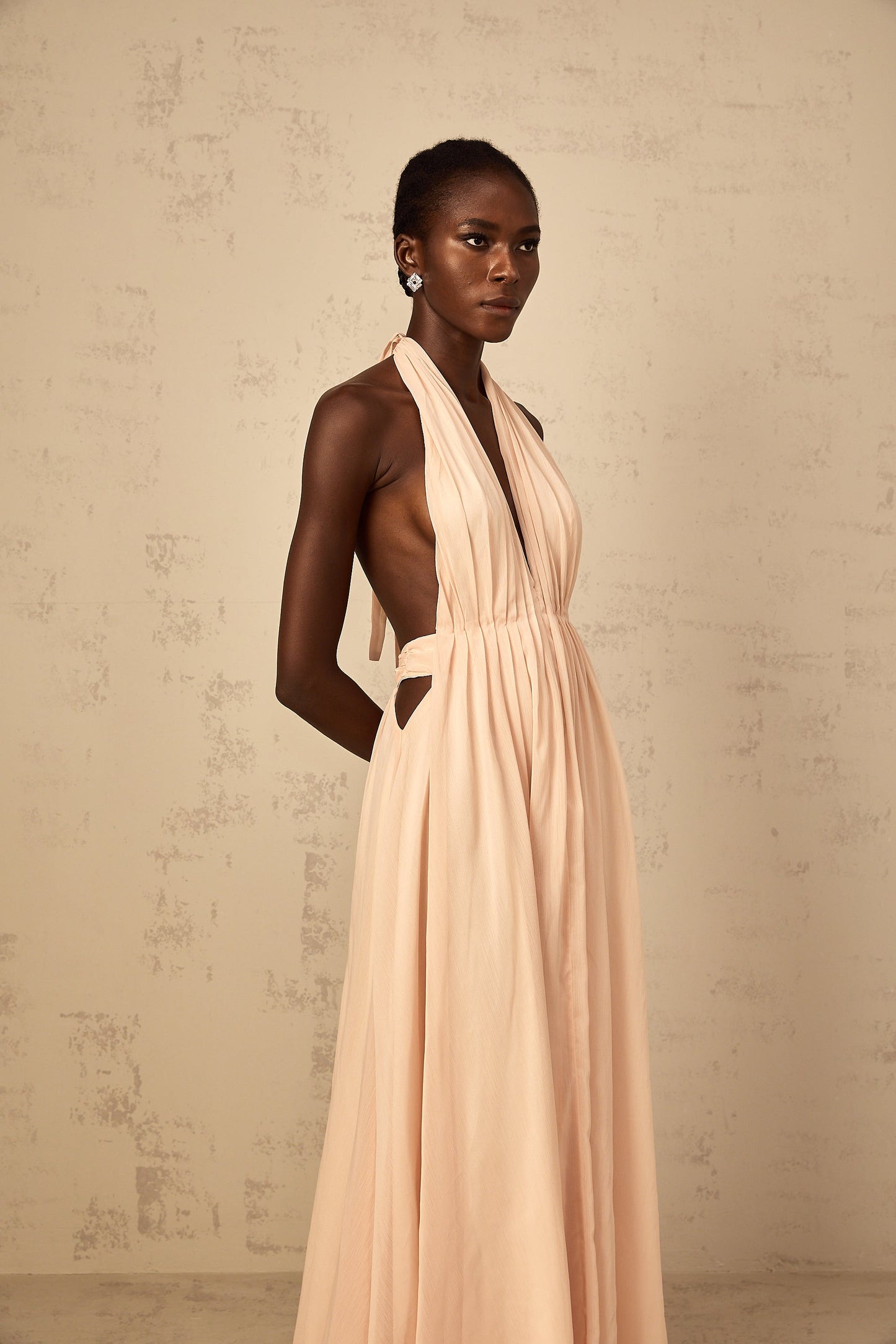 Dulcie Halterneck Shirred Tulle Maxi Dress