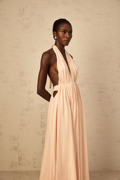 Dulcie Halterneck Shirred Tulle Maxi Dress