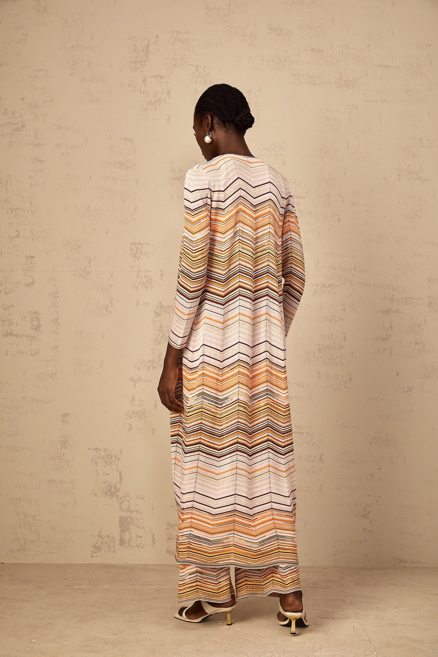 Chloé Neutral Striped Knit Long Cardigan