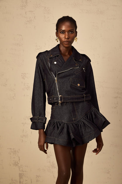 Florence Indigo Blue Contrast Stitching Denim Jacket