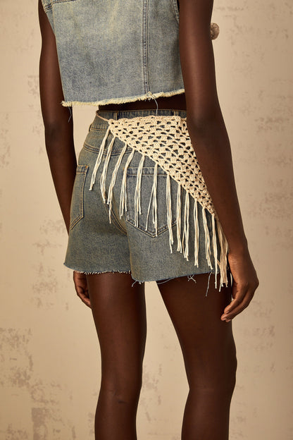 Amaryllis blue boho denim shorts