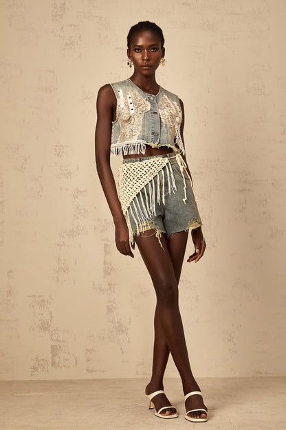 Amaryllis blue boho denim shorts