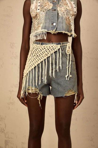 Amaryllis blue boho denim shorts