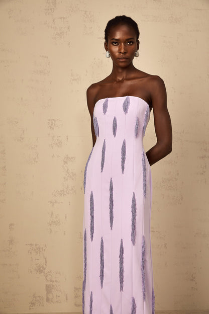 Émilie Purple Beaded Fringed Detail Maxi Dress