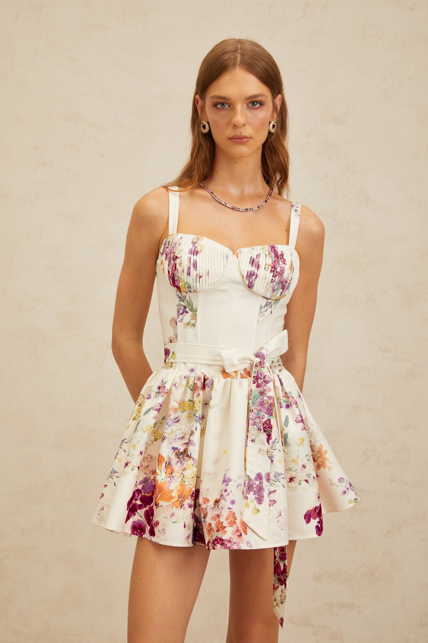 Juliette White Self-Tie Floral Print Mini Dress