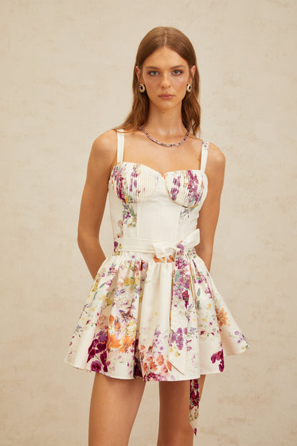 Juliette White Self-Tie Floral Print Mini Dress