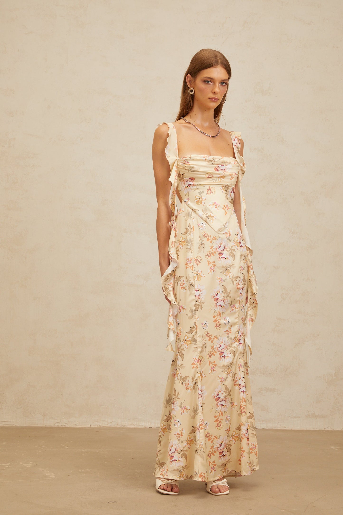 Alizée Yellow Floral Print Mermaid Maxi Dress