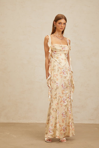 Alizée Yellow Floral Print Mermaid Maxi Dress