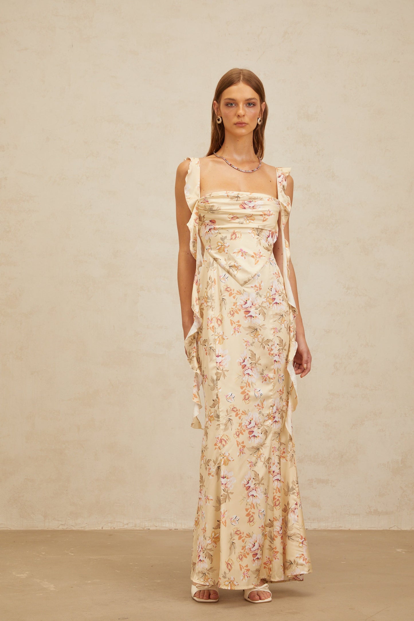 Alizée Yellow Floral Print Mermaid Maxi Dress