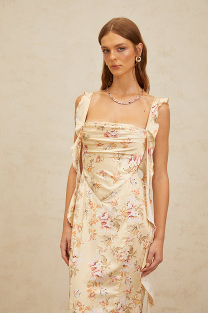 Alizée Yellow Floral Print Mermaid Maxi Dress