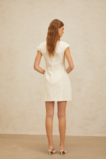 Manon Neutral Floral Embroidered Crochet Mini Dress