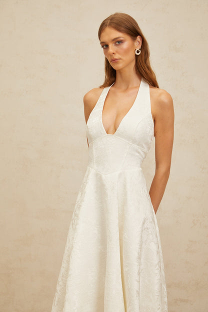 Céline White Glamorous Event Midi Dress