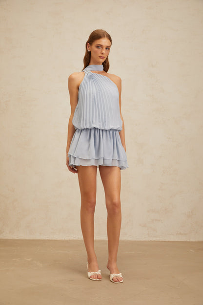 Angèle Blue Halterneck Fully Pleated Mini Dress
